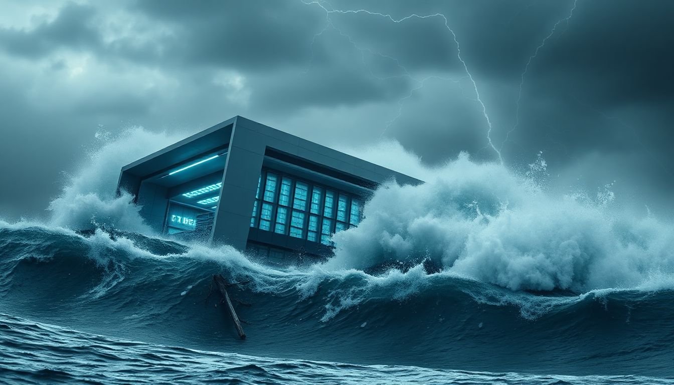 waves on a data center from a tsunami